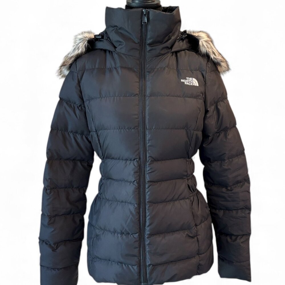 North Face Gotham Black Down Puffer Jacket With Faux Fur Hood Size XS - Picture 10 of 16